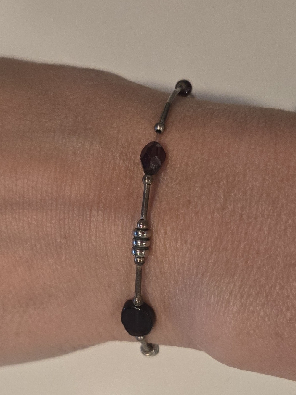 Silver-Tone Bracelet with Deep Purple Beads